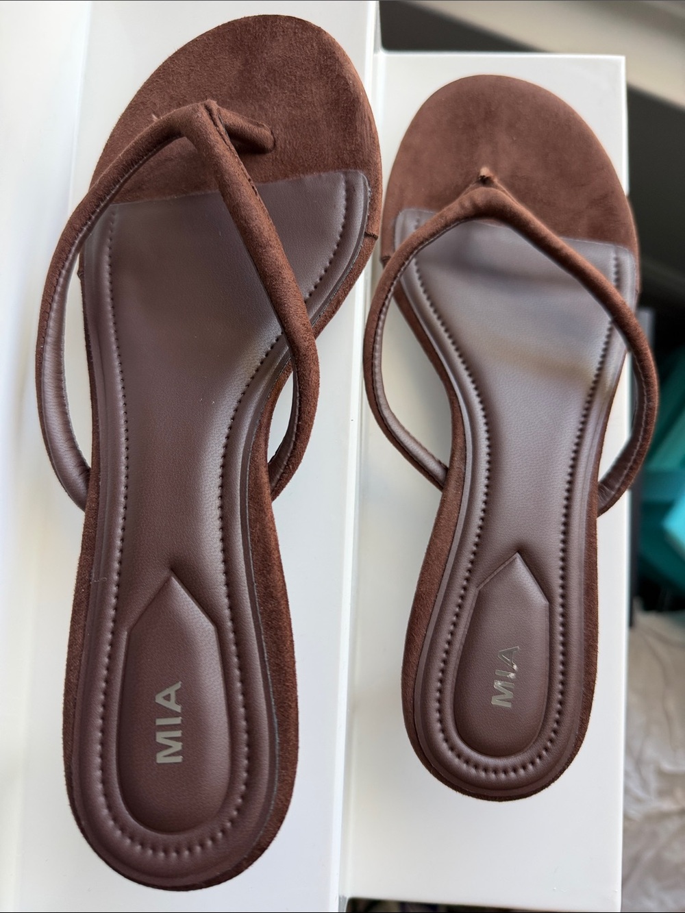 MIA Women's Chocolate Brown Suede Thong Sandals